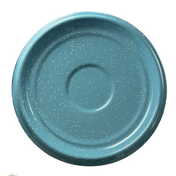 Round Shallow Saute Pot & Lid 10" Teal Cobalt Graniteware Enamelware Splatter - Picture 5 of 11